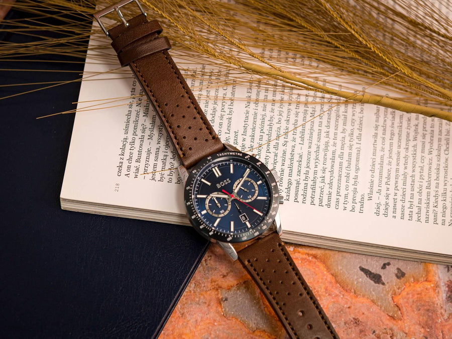 Hugo Boss Allure Blue Dial Brown Leather Strap Watch for Men - 1513921