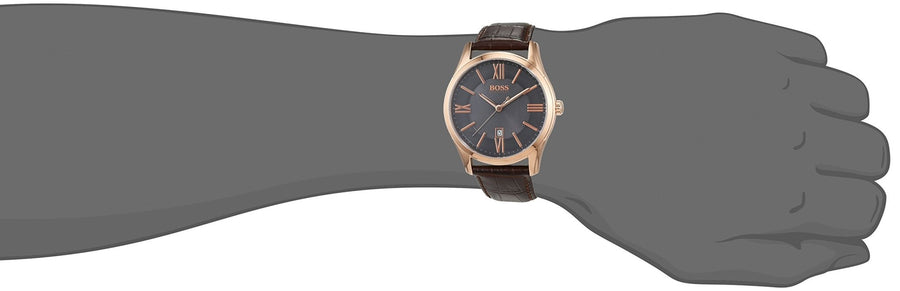 Hugo Boss Ambassador Grey Dial Brown Leather Strap Watch for Men - 1513387