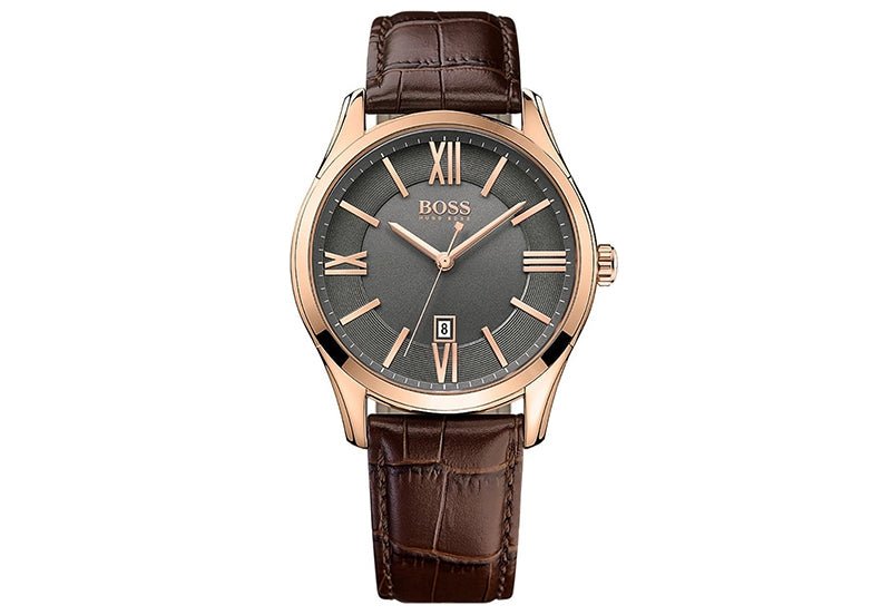 Hugo Boss Ambassador Grey Dial Brown Leather Strap Watch for Men - 1513387