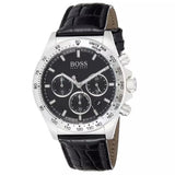 Hugo Boss Hero Chronograph Black Dial Black Leather Strap Watch For Men - 1513752