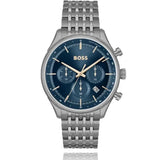 Hugo Boss Gregor Chronograph Blue Dial Grey Steel Strap Watch For Men - 1514083