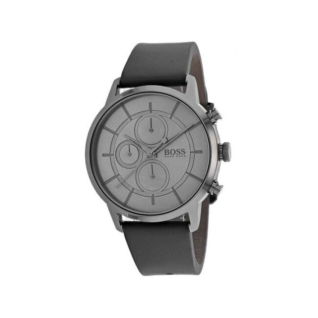 Hugo Boss Architectural Grey Dial Grey Leather Strap Watch for Men - 1513570