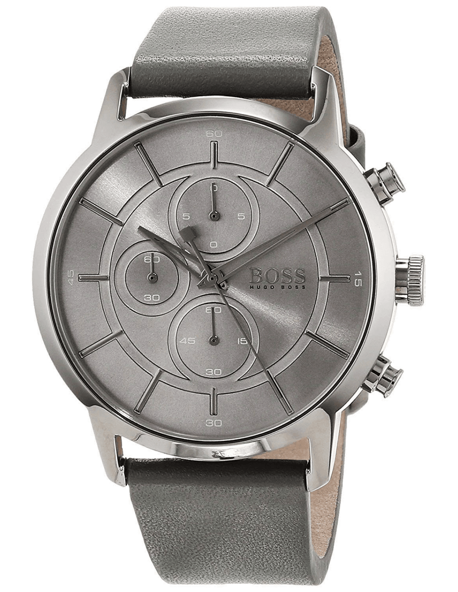 Hugo Boss Architectural Grey Dial Grey Leather Strap Watch for Men - 1513570