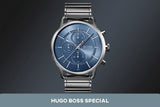 Hugo Boss Architectural Blue Dial Grey Steel Strap Watch for Men - 1513574