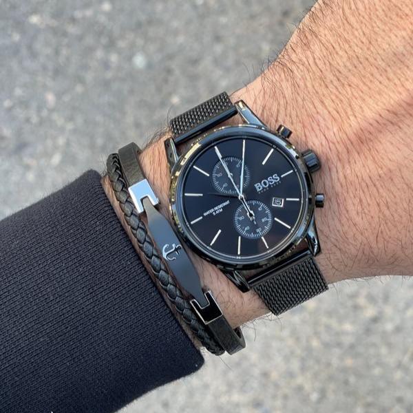 Hugo Boss Associate Black Dial Black Mesh Bracelet Watch for Men - 1513769