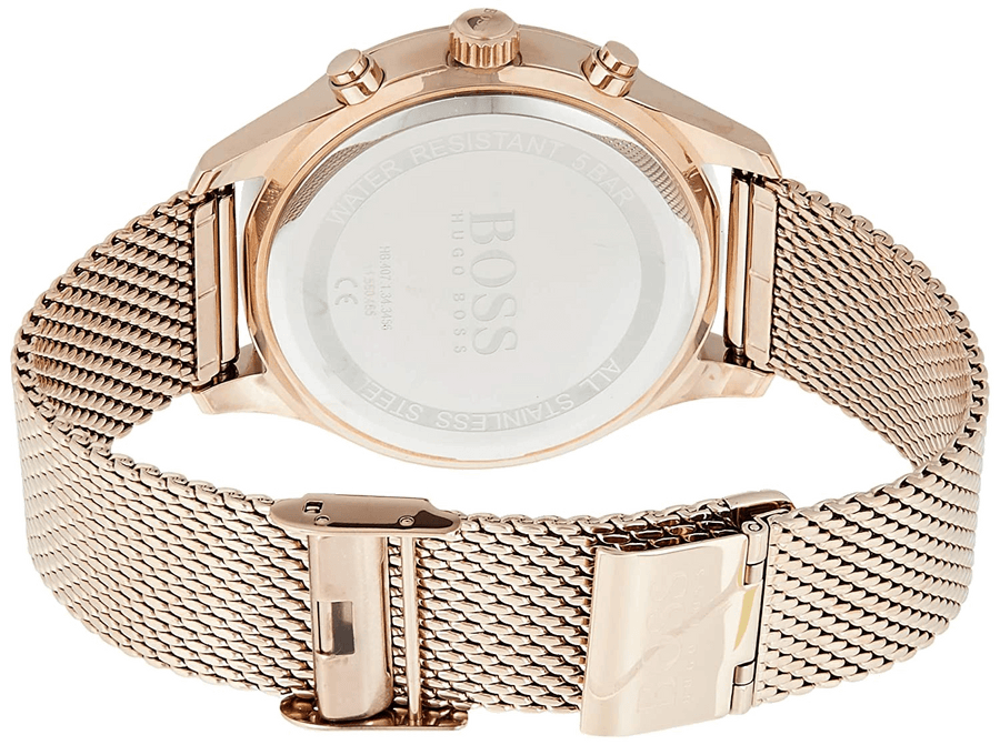 Hugo Boss Associate Black Dial Rose Gold Mesh Bracelet Watch for Men - 1513806