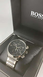 Hugo Boss Associate Black Dial Silver Steel Strap Watch for Men - 1513267
