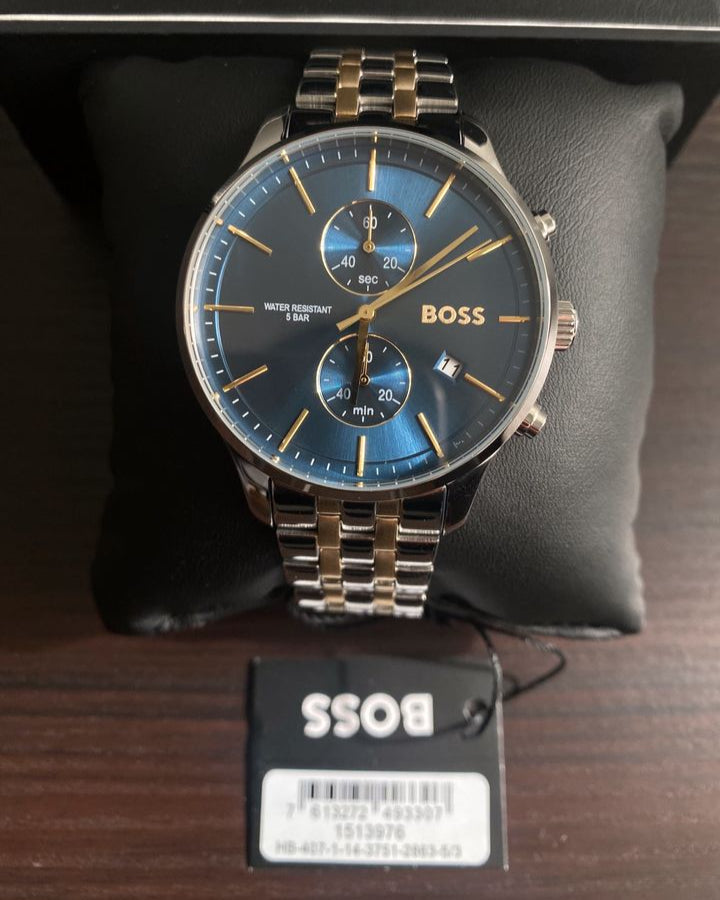Hugo Boss Associate Blue Dial Two Tone Steel Strap Watch for Men - 1513976
