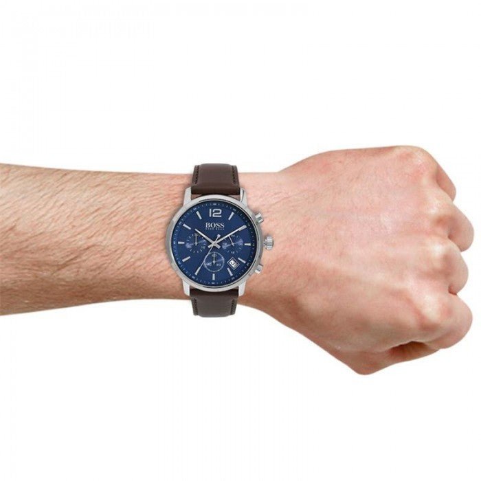 Hugo Boss Attitude Blue Dial Brown Leather Strap Watch for Men - 1513606
