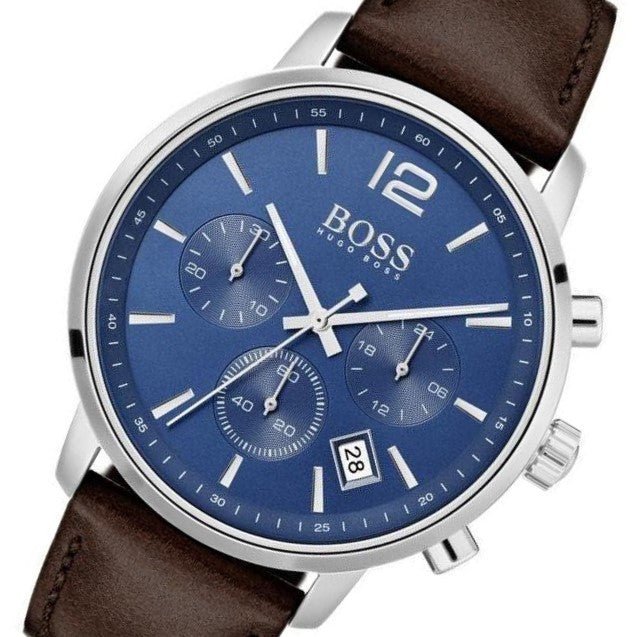 Hugo Boss Attitude Blue Dial Brown Leather Strap Watch for Men - 1513606