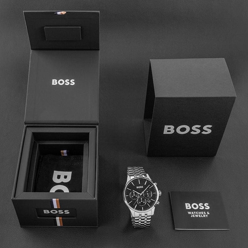 Hugo Boss Avery Chronograph Black Dial Silver Steel Strap Watch for Men - 1514157