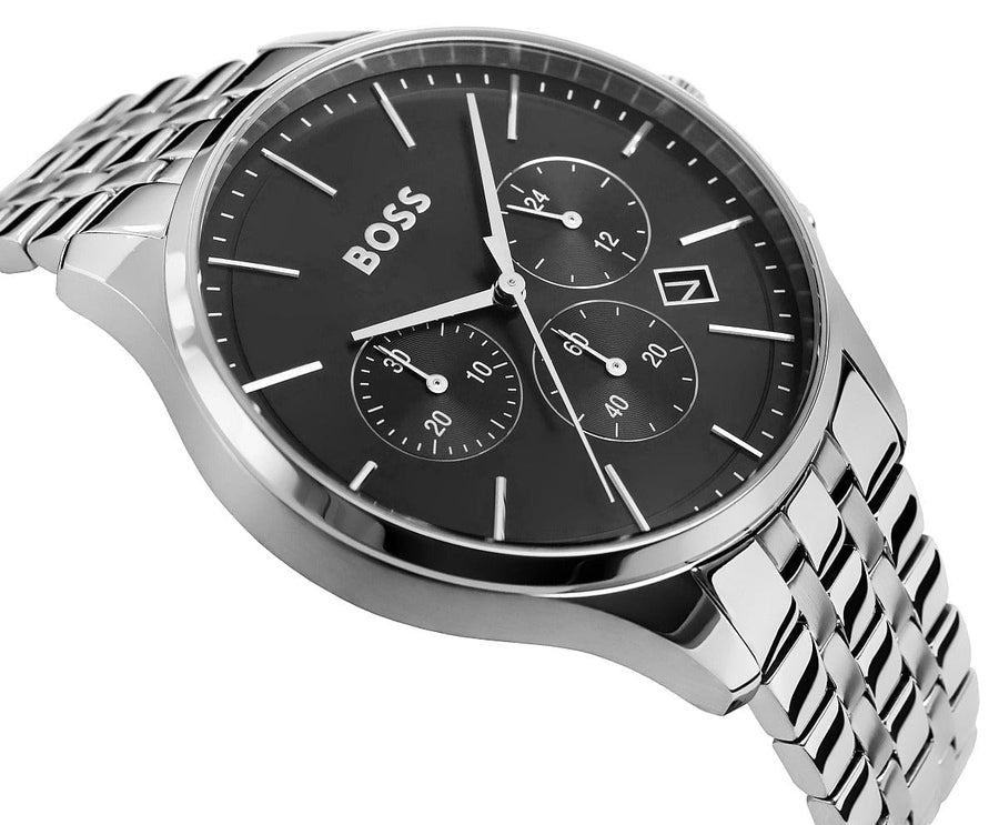 Hugo Boss Avery Chronograph Black Dial Silver Steel Strap Watch for Men - 1514157