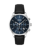 Hugo Boss Avery Chronograph Blue Dial Black Leather Strap Watch for Men - 1514156