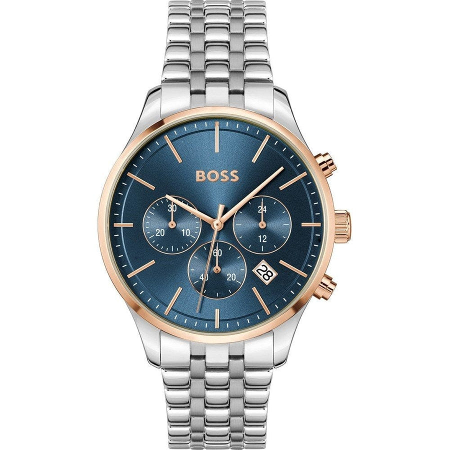 Hugo Boss Avery Chronograph Blue Dial Silver Steel Strap Watch for Men - 1514158