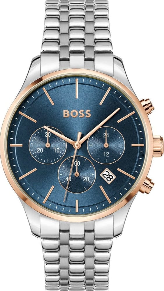 Hugo Boss Avery Chronograph Blue Dial Silver Steel Strap Watch for Men - 1514158