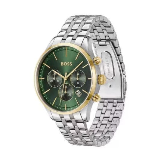Hugo Boss Avery Chronograph Green Dial Silver Steel Strap Watch for Men - 1514159