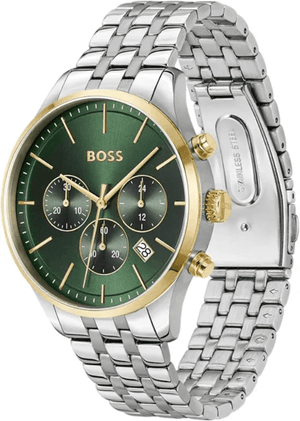 Hugo Boss Avery Chronograph Green Dial Silver Steel Strap Watch for Men - 1514159