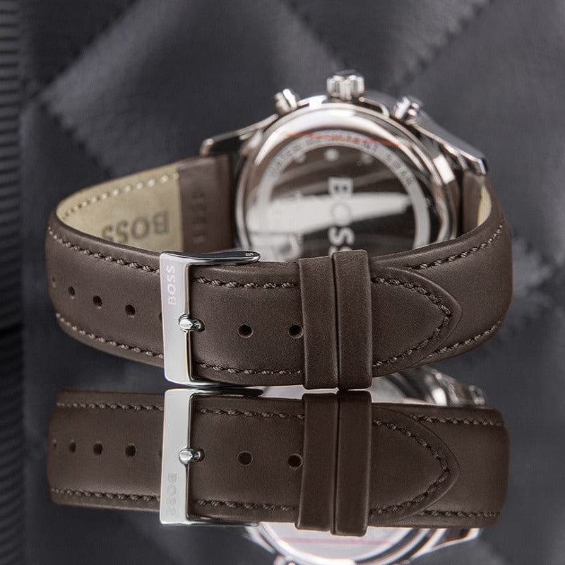 Hugo Boss Avery Chronograph Grey Dial Brown Leather Strap Watch for Men - 1514155