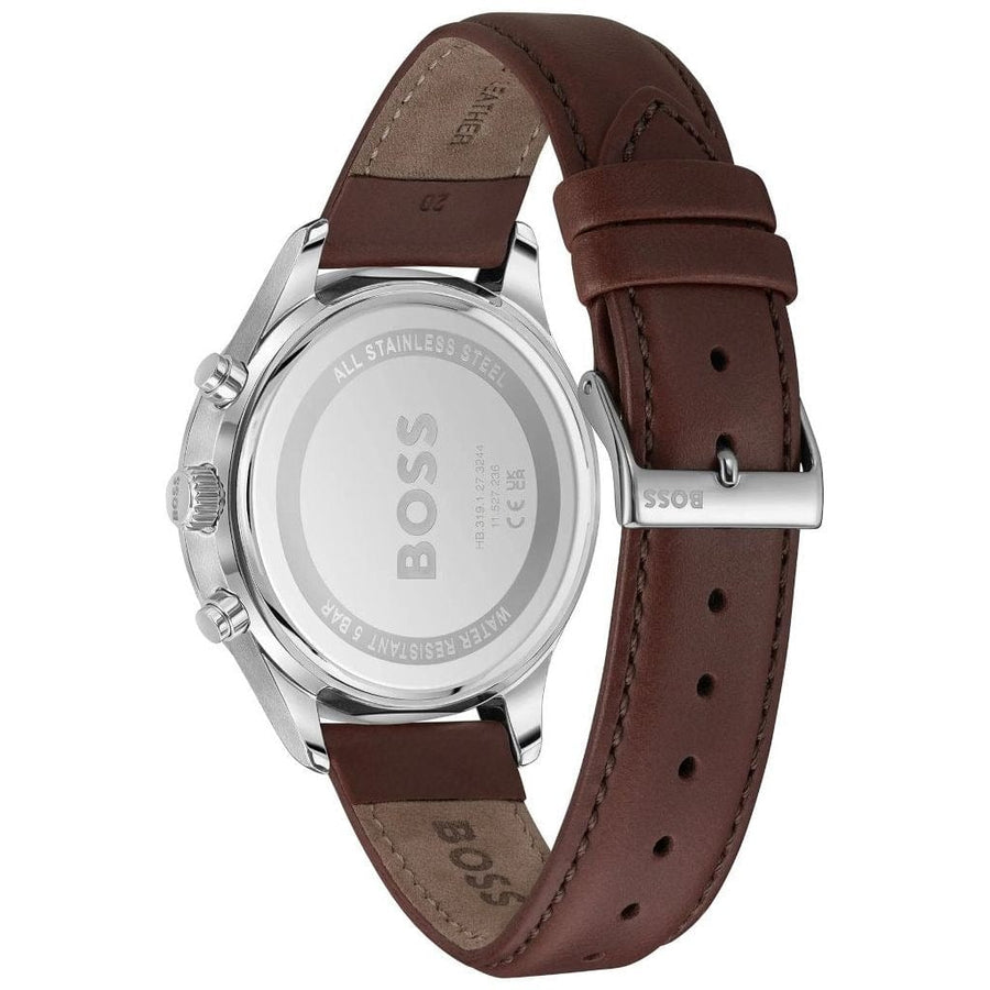 Hugo Boss Avery Chronograph Grey Dial Brown Leather Strap Watch for Men - 1514155