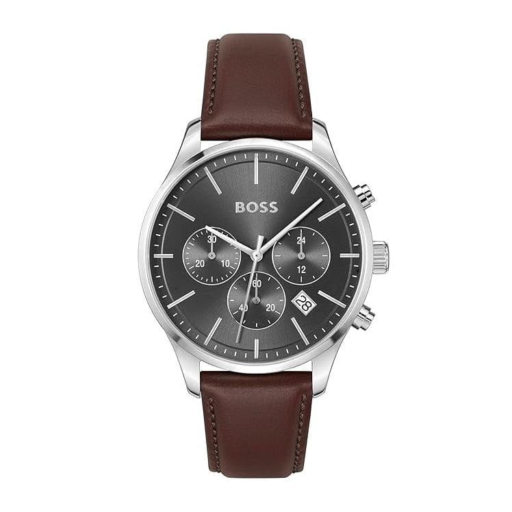 Hugo Boss Avery Chronograph Grey Dial Brown Leather Strap Watch for Men - 1514155