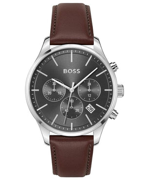 Hugo Boss Avery Chronograph Grey Dial Brown Leather Strap Watch for Men - 1514155