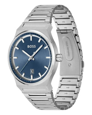 Hugo Boss Candor Blue Dial Silver Steel Strap Watch for Men - 1514076