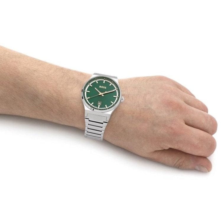 Hugo Boss Candor Green Dial Silver Steel Strap Watch for Men - 1514079