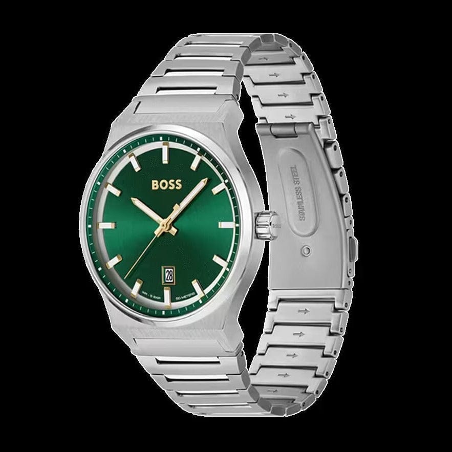 Hugo Boss Candor Green Dial Silver Steel Strap Watch for Men - 1514079