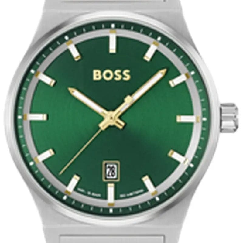 Hugo Boss Candor Green Dial Silver Steel Strap Watch for Men - 1514079