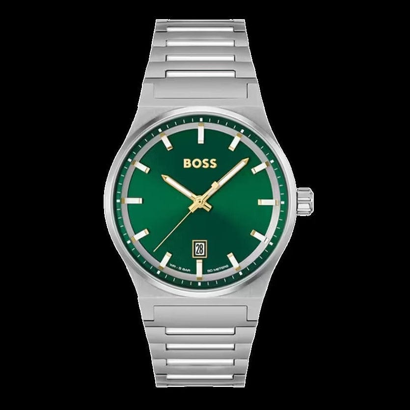 Hugo Boss Candor Green Dial Silver Steel Strap Watch for Men - 1514079