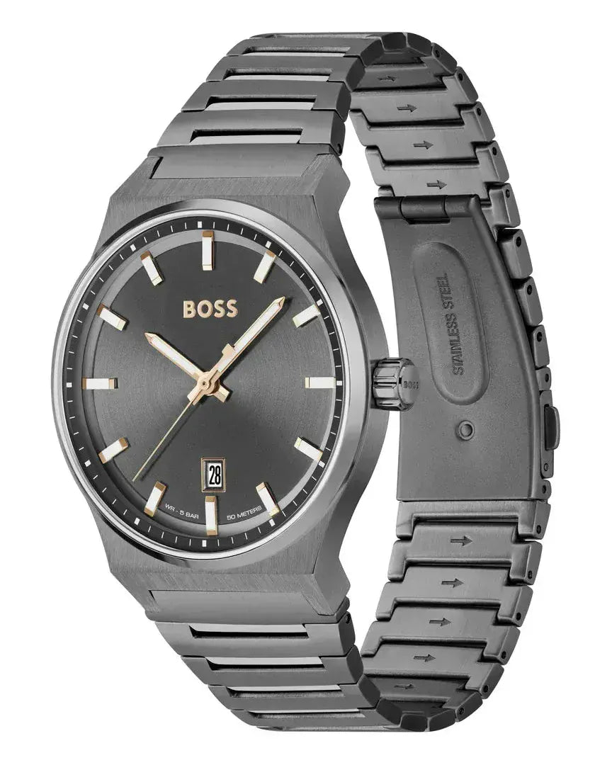 Hugo Boss Candor Grey Dial Grey Steel Strap Watch for Men - 1514078
