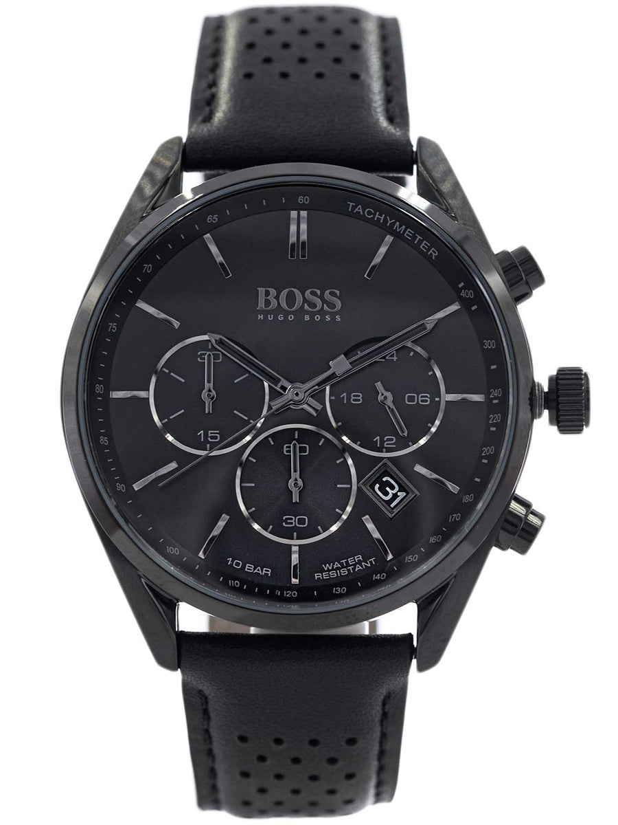 Hugo Boss Champion Black Dial Black Leather Strap Watch for Men - 1513880