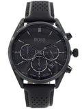 Hugo Boss Champion Black Dial Black Leather Strap Watch for Men - 1513880