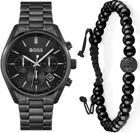 Hugo Boss Champion Black Dial Black Steel Strap Watch for Men - 1513960