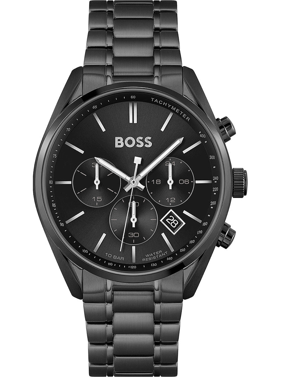 Hugo Boss Champion Black Dial Black Steel Strap Watch for Men - 1513960