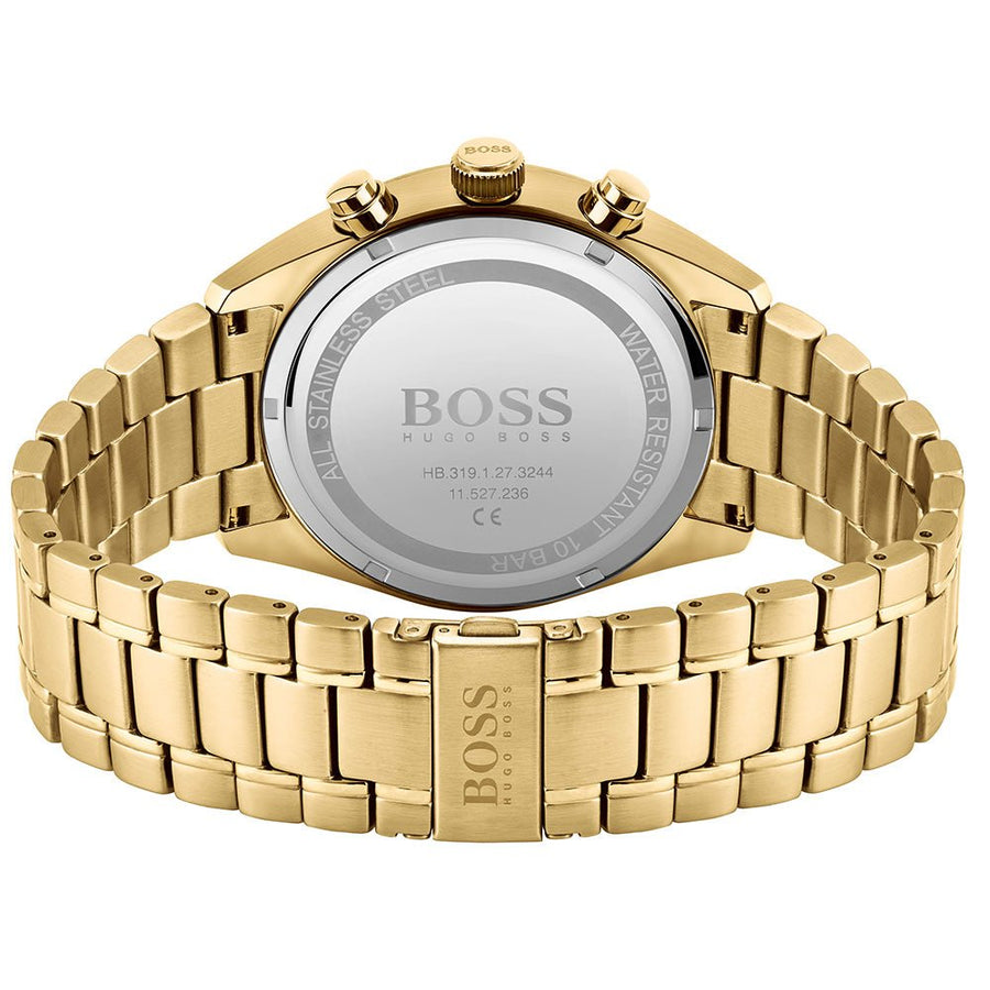 Hugo Boss Champion Black Dial Gold Steel Strap Watch for Men - 1513848