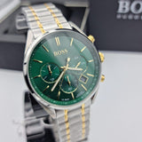 Hugo Boss Champion Green Dial Silver Steel Strap Watch for Men - 1513878