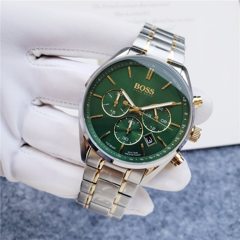 Hugo Boss Champion Green Dial Silver Steel Strap Watch for Men - 1513878