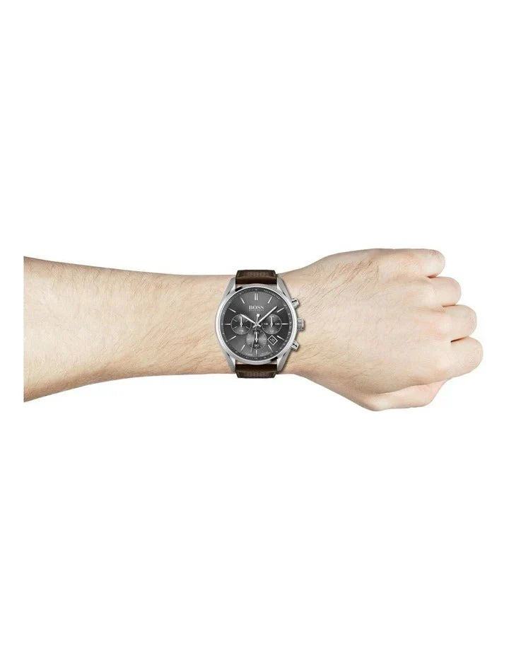 Hugo Boss Champion Grey Dial Brown Leather Strap Watch for Men - 1513815