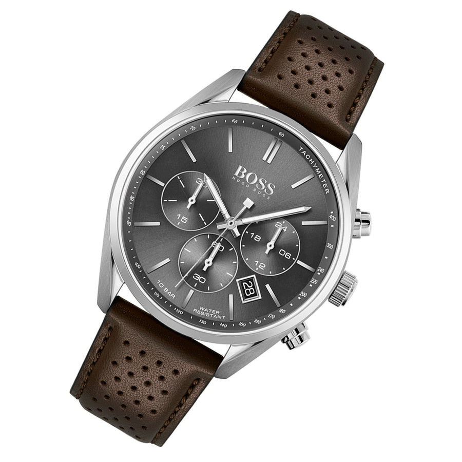 Hugo Boss Champion Grey Dial Brown Leather Strap Watch for Men - 1513815