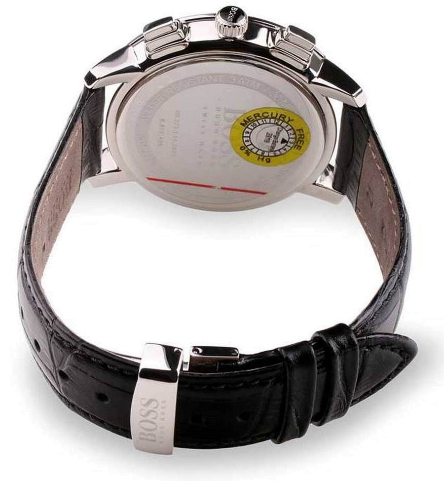 Hugo Boss Chronograph Black Dial Black Leather Strap Watch For Men - 1513266