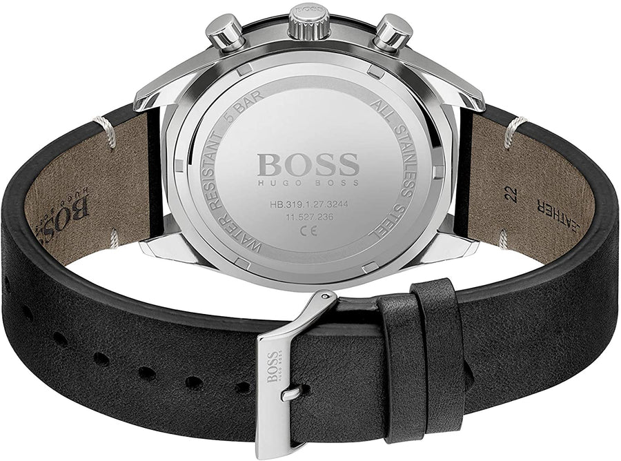 Hugo Boss Chronograph Black Dial Black Leather Strap Watch for Men - 1513864