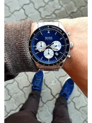 Hugo Boss Chronograph Blue Dial Silver Steel Strap Watch for Men - 1513630