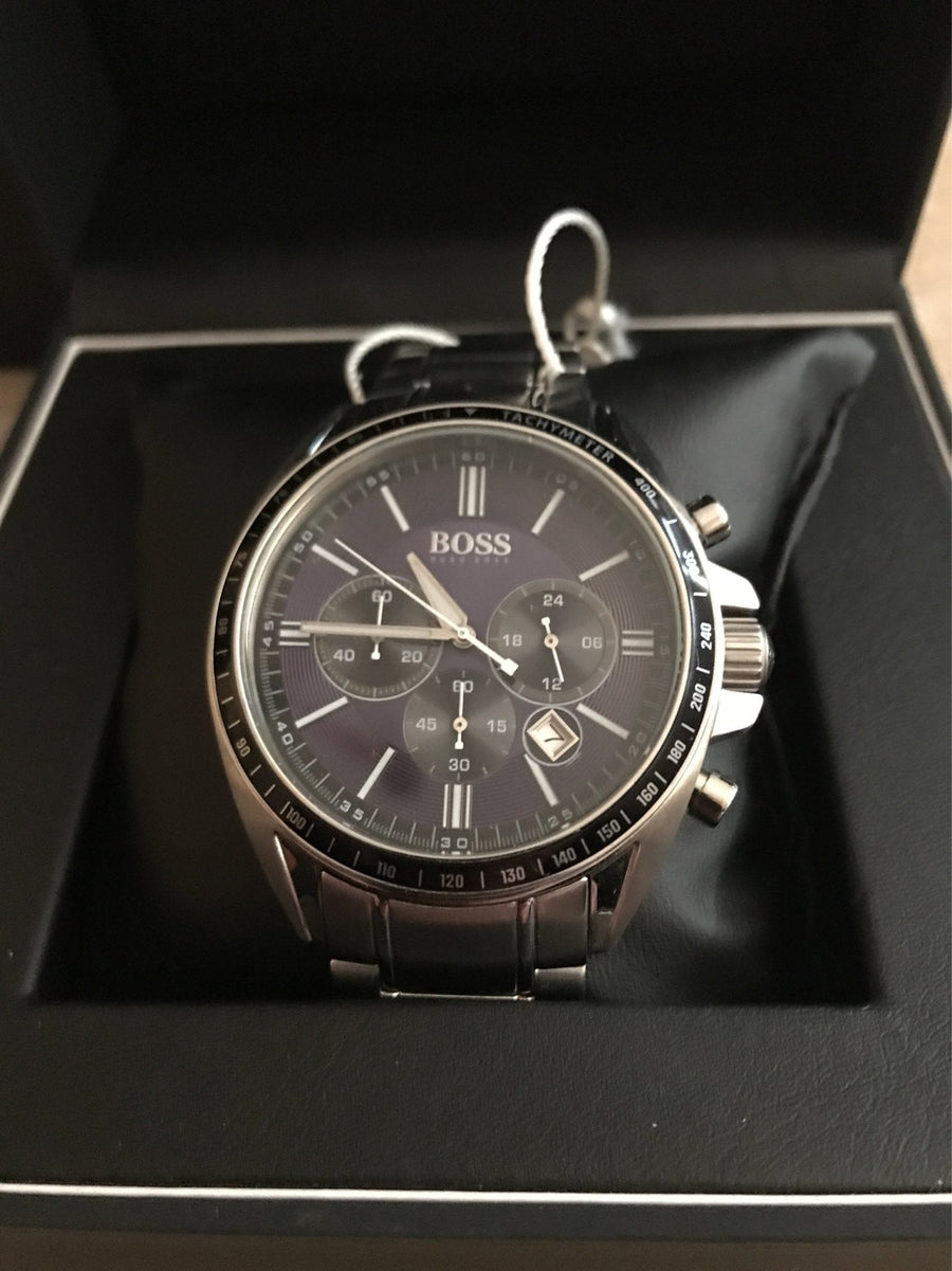 Hugo Boss Chronograph Driver Blue Dial Silver Steel Strap Watch for Men - 1513081