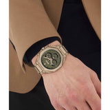 Hugo Boss Classic Chronograph Green Dial Beige Gold Steel Strap Watch For Men - 1514019