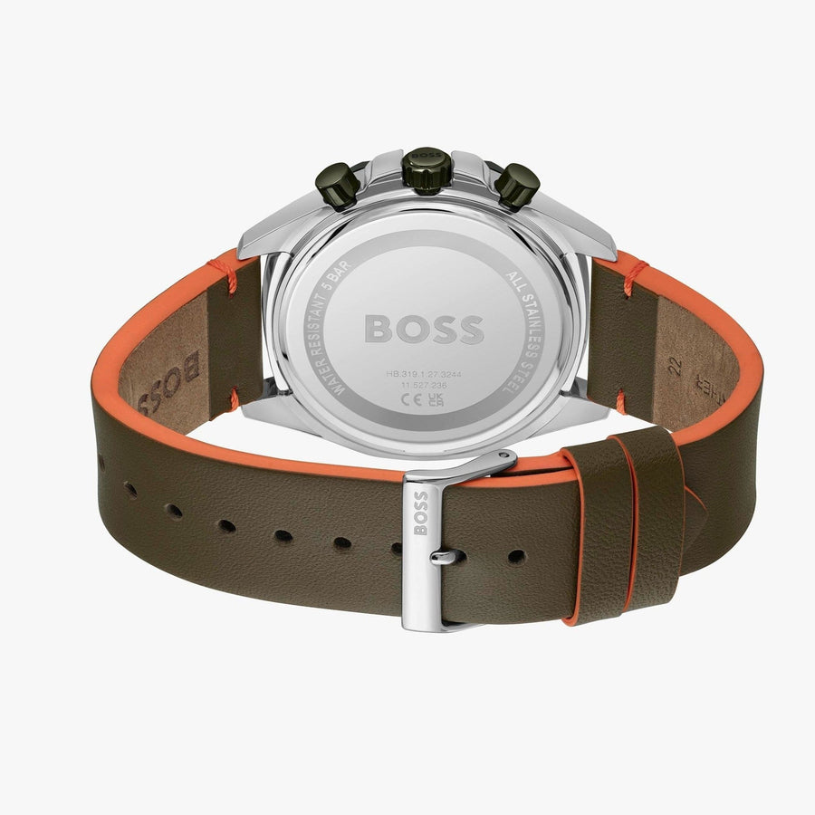 Hugo Boss Cloud Chronograph Olive Green Dial Green Leather Strap Watch for Men - 1514018