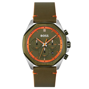 Hugo Boss Cloud Chronograph Olive Green Dial Green Leather Strap Watch for Men - 1514018