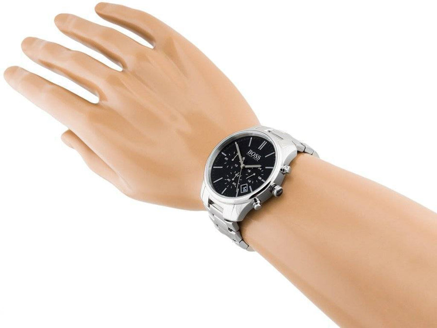 Hugo Boss Commander Black Dial Silver Steel Strap Watch for Men - 1513433