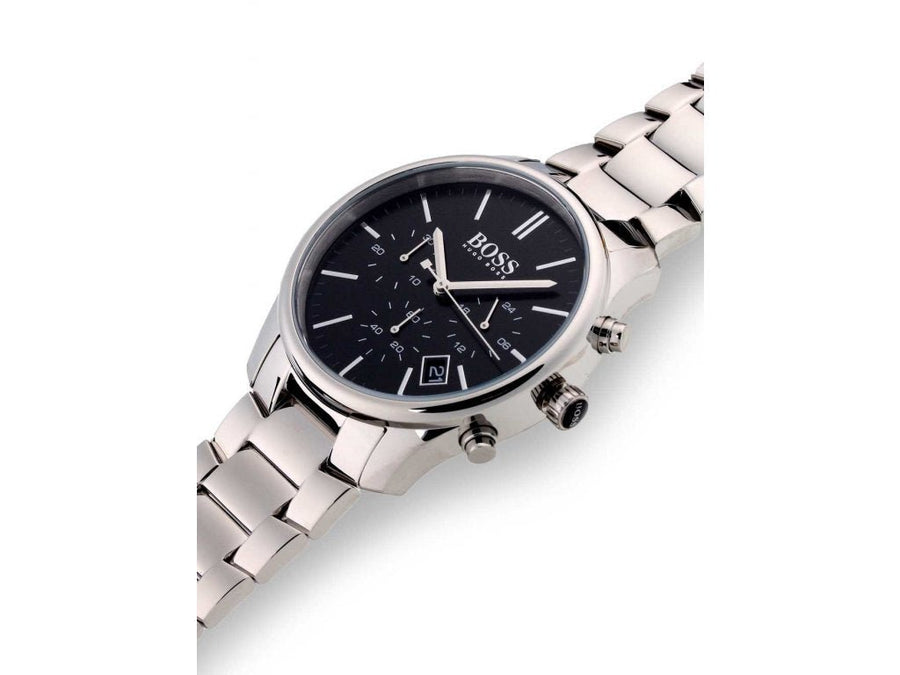 Hugo Boss Commander Black Dial Silver Steel Strap Watch for Men - 1513433