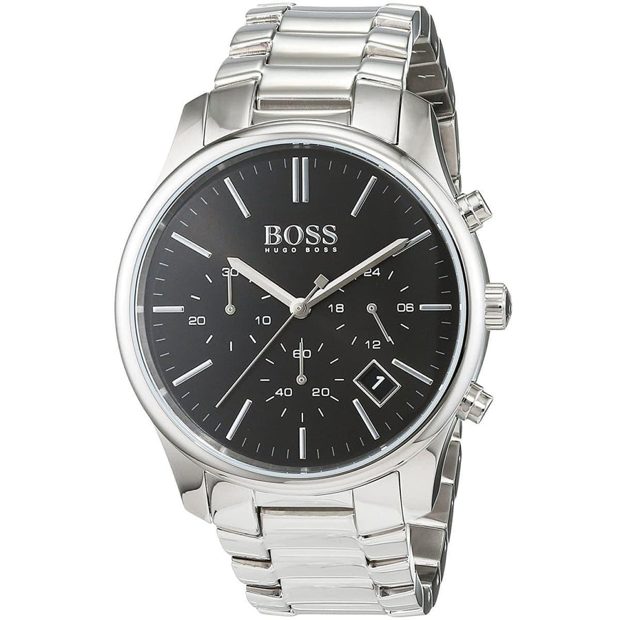 Hugo Boss Commander Black Dial Silver Steel Strap Watch for Men - 1513433